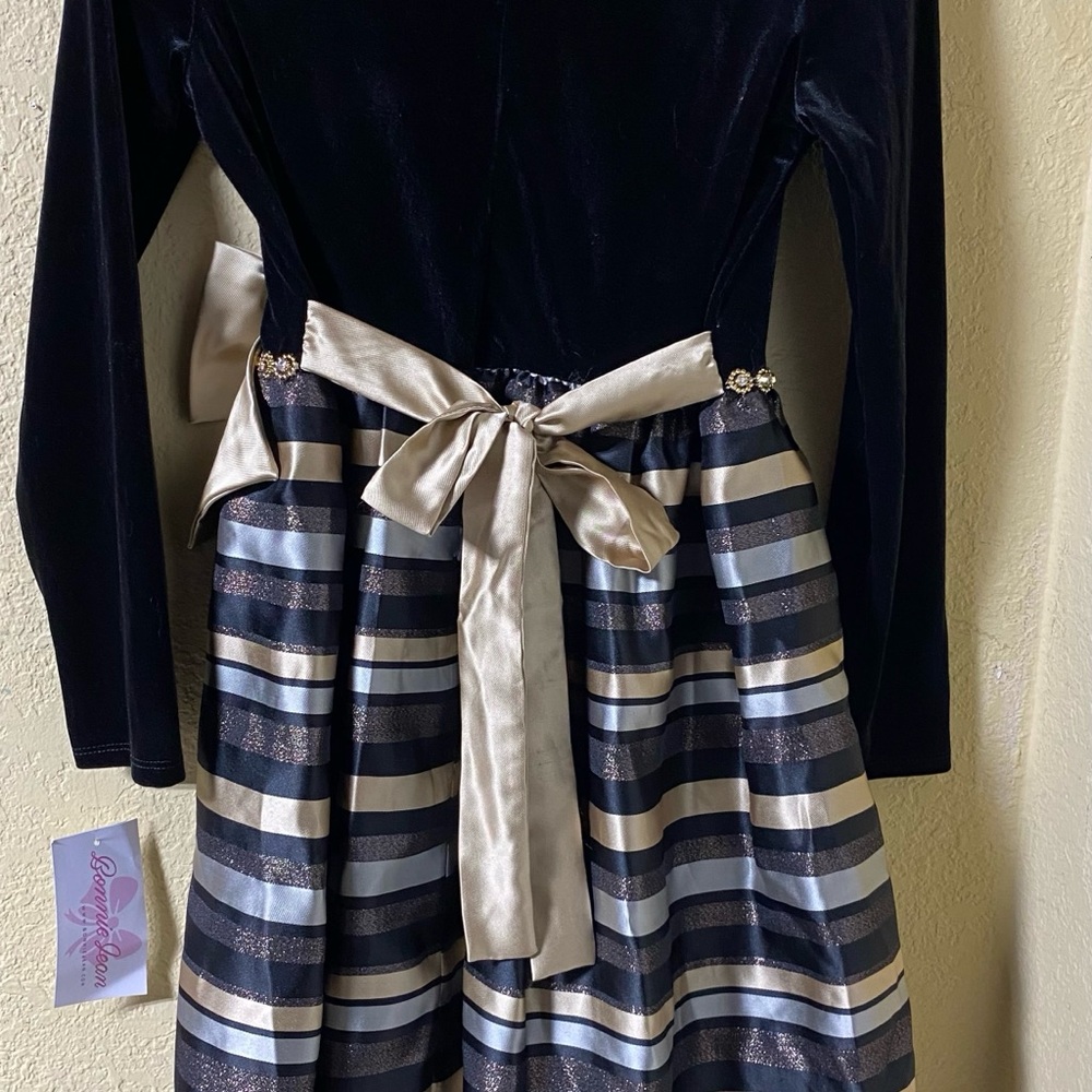 Bonnie Jean black and Silver Striped Dress velvet - Picture 3 of 4